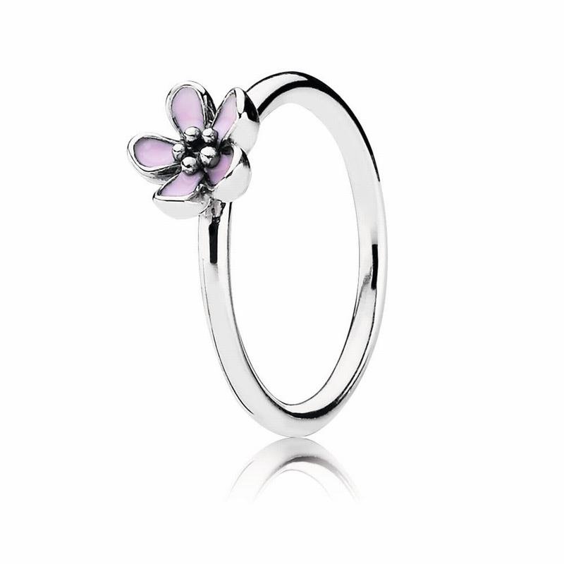 Pandora Cherry Blossom Stackable Ring Ireland - Sterling Silver/Enamel/Pink - 910376MVN